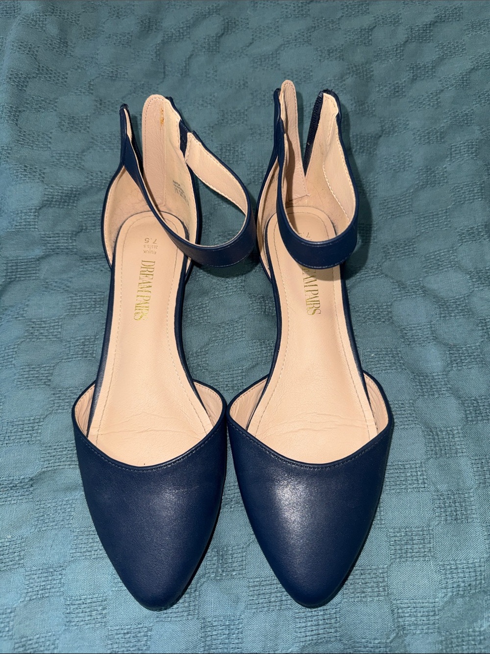 Dream Pairs Navy Pointed Toe Ankle Strap Flats with Slingback